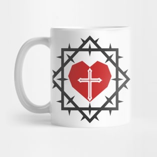 Heart and cross of Jesus inside a crown of thorns. Mug